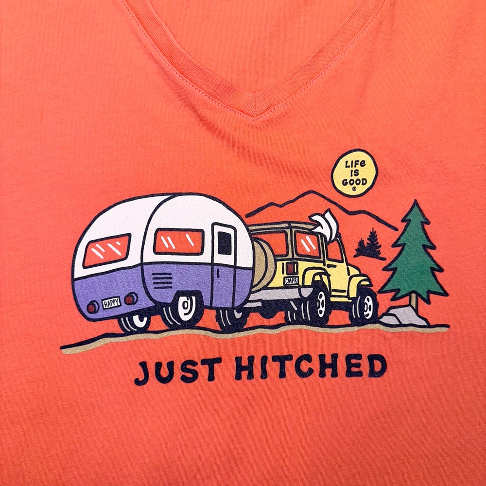 NWOT Women’s XL Life Is Good SS Graphic Crusher Lite TShirt “Just Hitched”